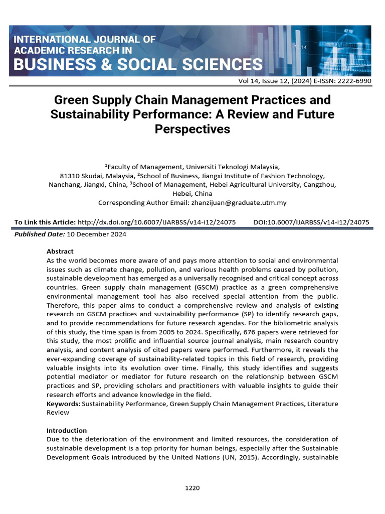 Green Supply Chain Management Practices and Sustainability Performance ...