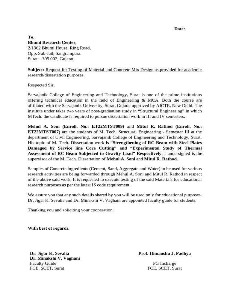 Request for Material Testing Cooperation | PDF
