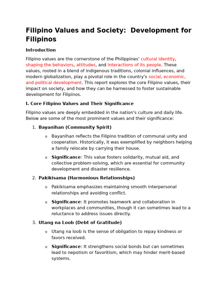 Filipino Values and Sustainable Development | PDF | Psychological ...