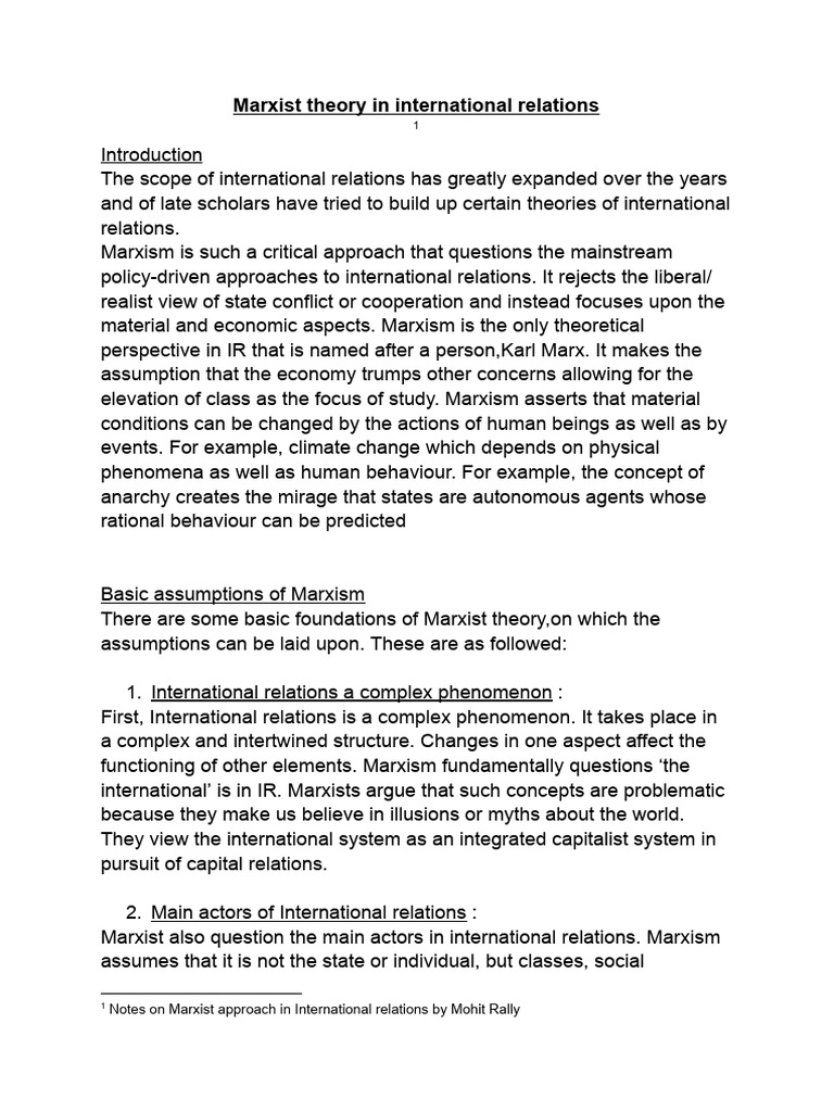 Marxist Theory in International Relations | PDF | Marxism | World ...