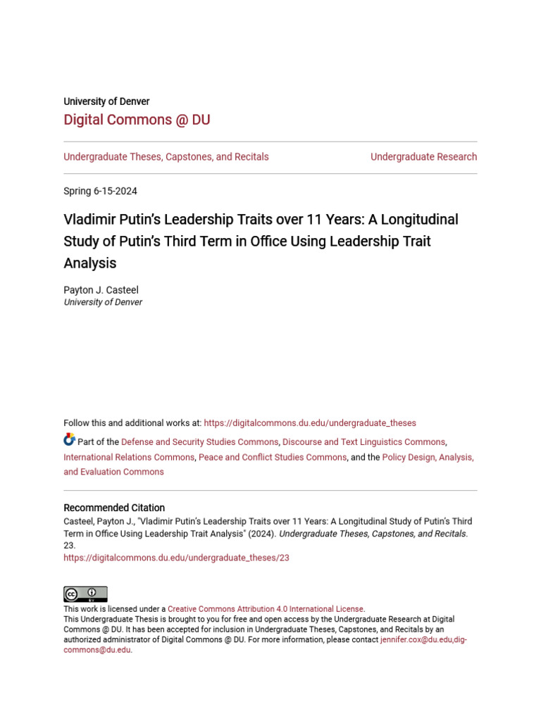 Vladimir Putin - S Leadership Traits Over 11 Years - A Longitudinal ...
