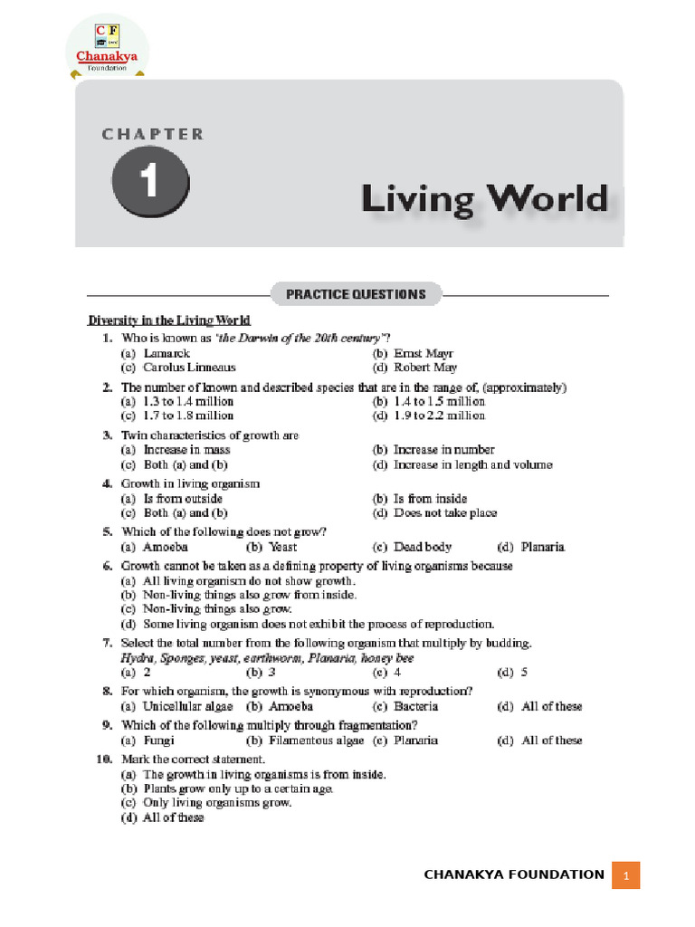 Chapter 1 Living World Pdf