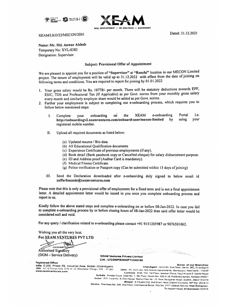 Xeam Offer Latter | PDF