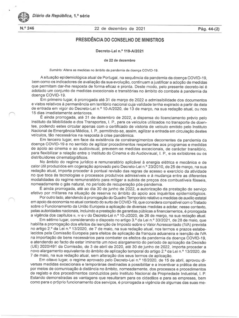DL 119-A - 2021 de 22 de Dezembro | PDF