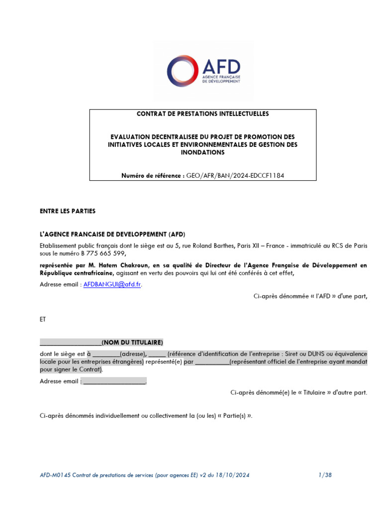 Contrat de services AFD - Inondations 2024 | PDF | Taxe sur la valeur ...
