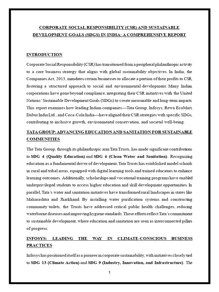 CSR and SDGs in India: Key Insights | PDF | Corporate Social ...