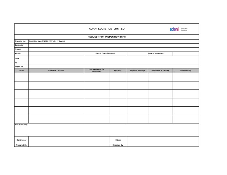 RFI Checklist for Inspection Requests | PDF