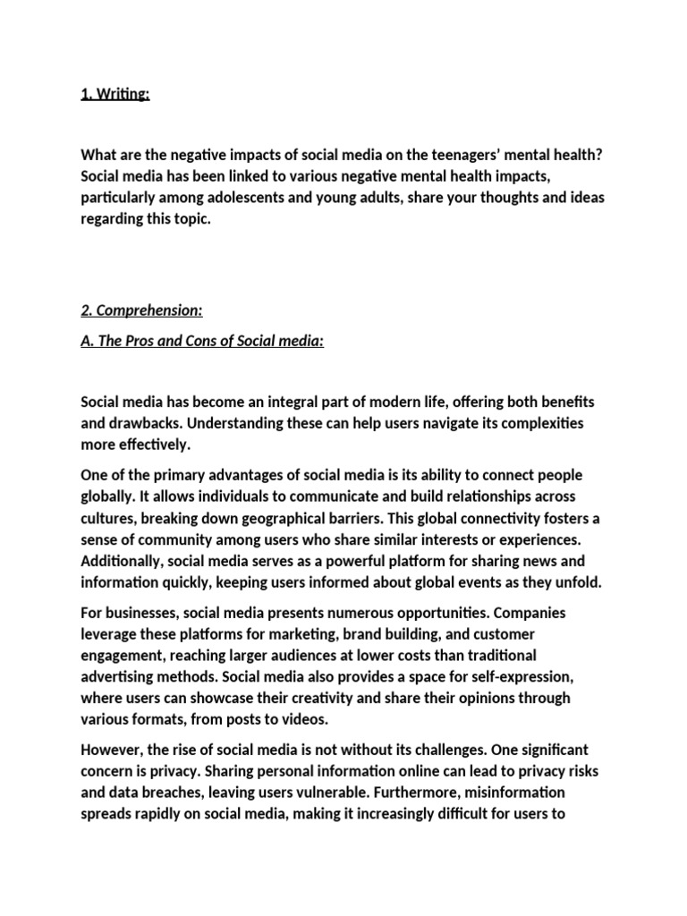 Social Media's Impact on Teen Mental Health | PDF | Social Media ...