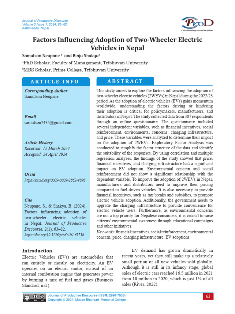 Factors Influencing Adoption of Two-Wheeler Electric Vehicles in Nepal ...