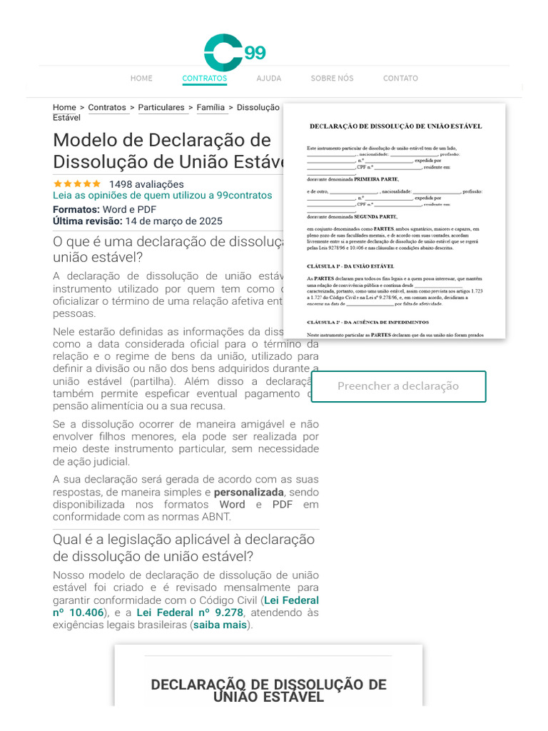 Modelo de Declaração de Dissolução Estável | PDF | União estável ...