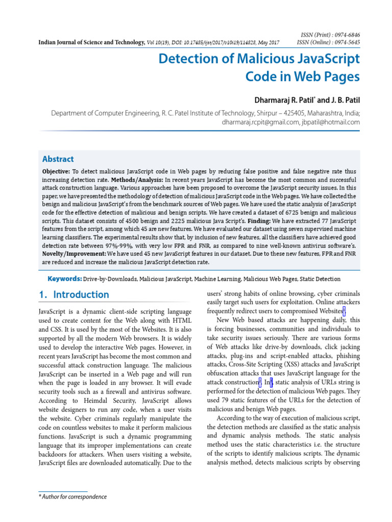 Detecting Malicious JavaScript Code | PDF | World Wide Web | Internet & Web