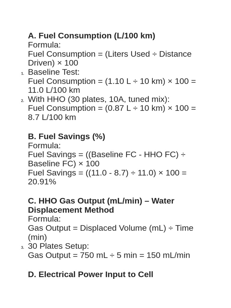 HHO Fuel Efficiency and Savings Analysis | PDF