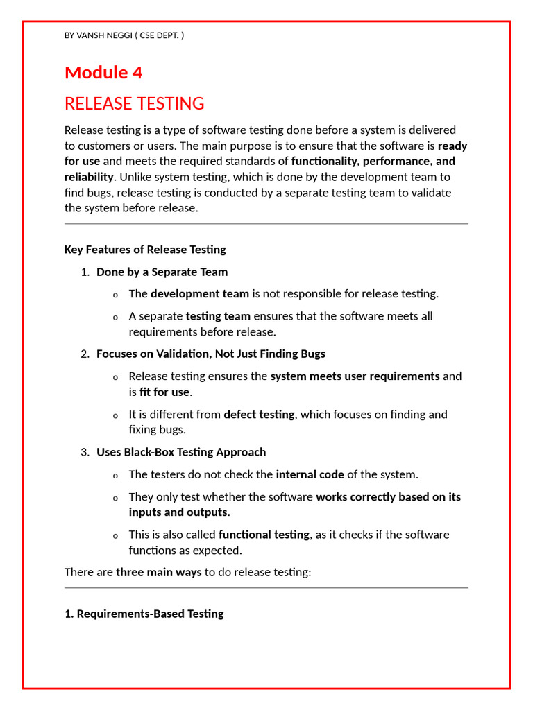 Release Testing in Software Development | PDF | Software Testing | Unit ...