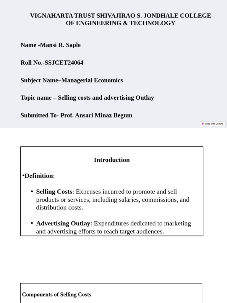 Selling Costs vs Advertising Outlay | PDF