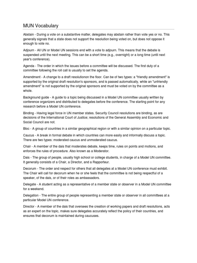 Model UN Vocabulary Guide | PDF | Committee | United Nations General ...