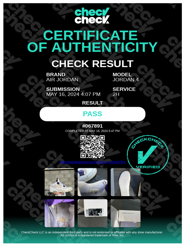 Air Jordan 4 Certificate of Authenticity | PDF