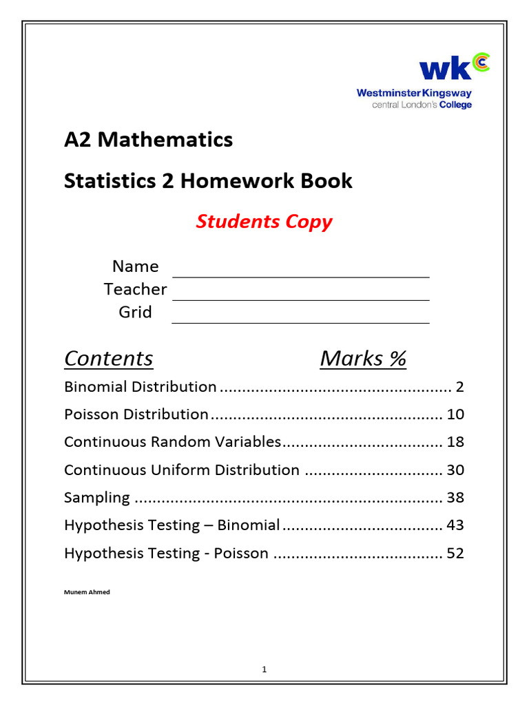 A2 Mathematics Statistics Homework Guide | PDF | Probability ...