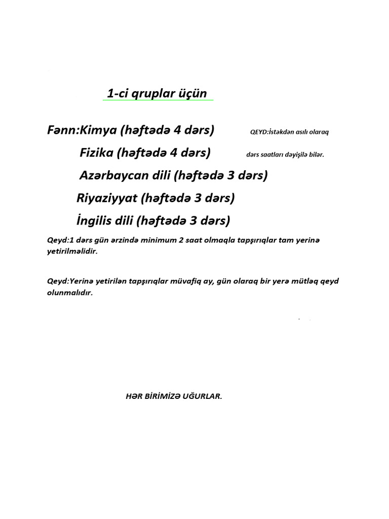 1-Ci Qrup Hazırlıq Planı | PDF