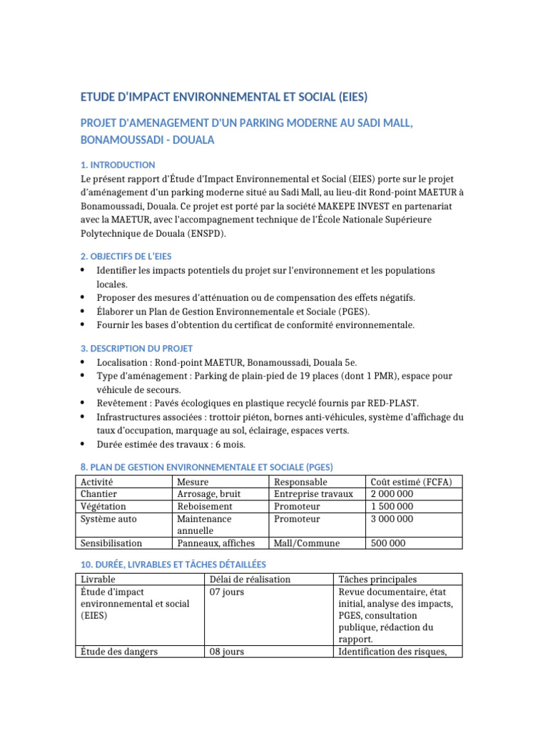 Impact Environnemental au Sadi Mall | PDF | Parking | Environnement naturel