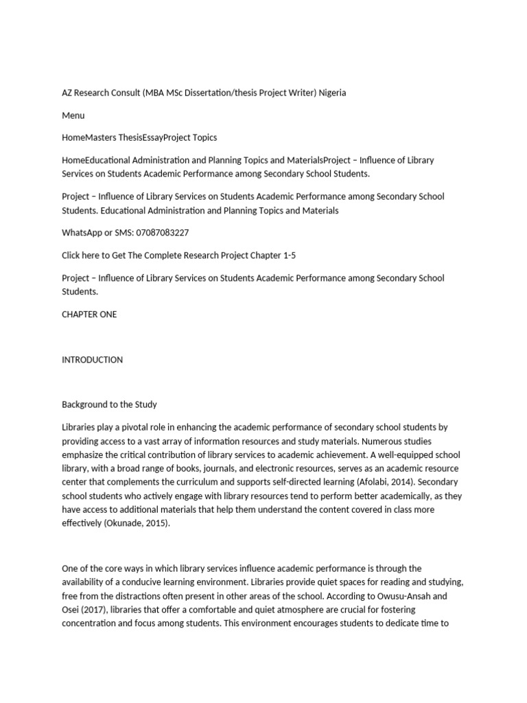 Impact of Library Services on Student Performance | PDF | Libraries ...