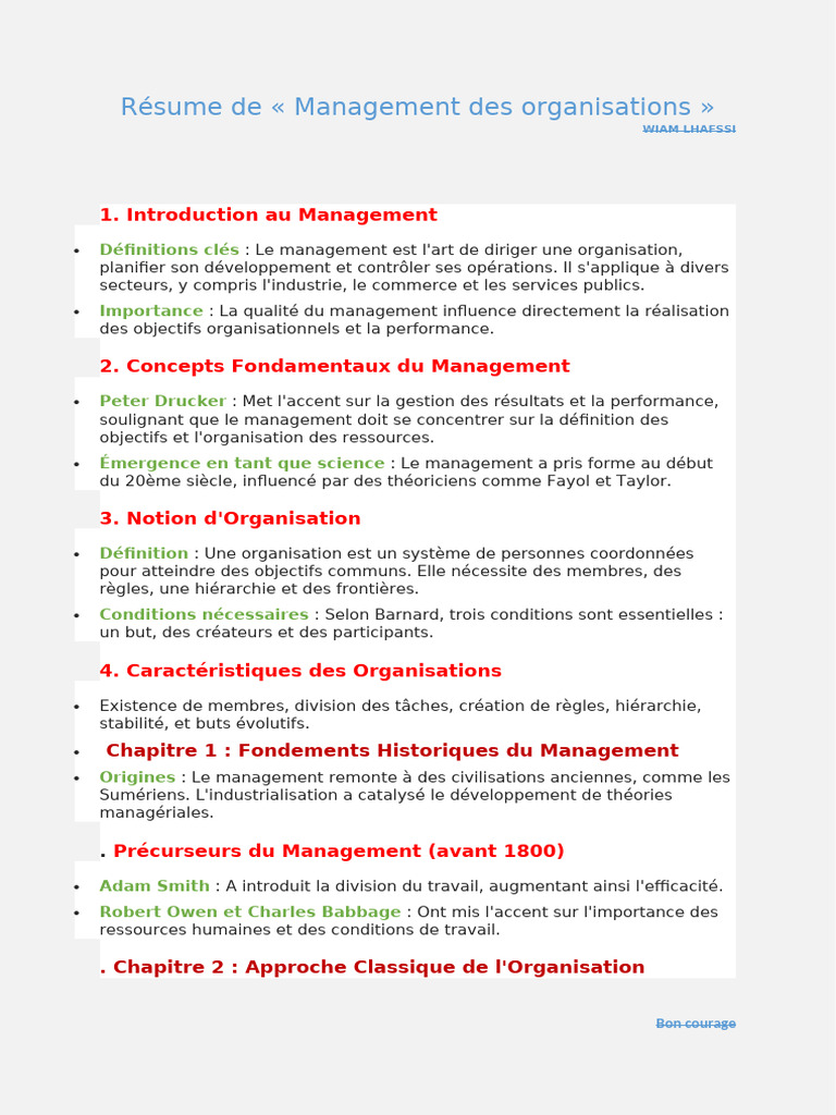 Résumé du Management des Organisations | PDF | Motivation | Motivant