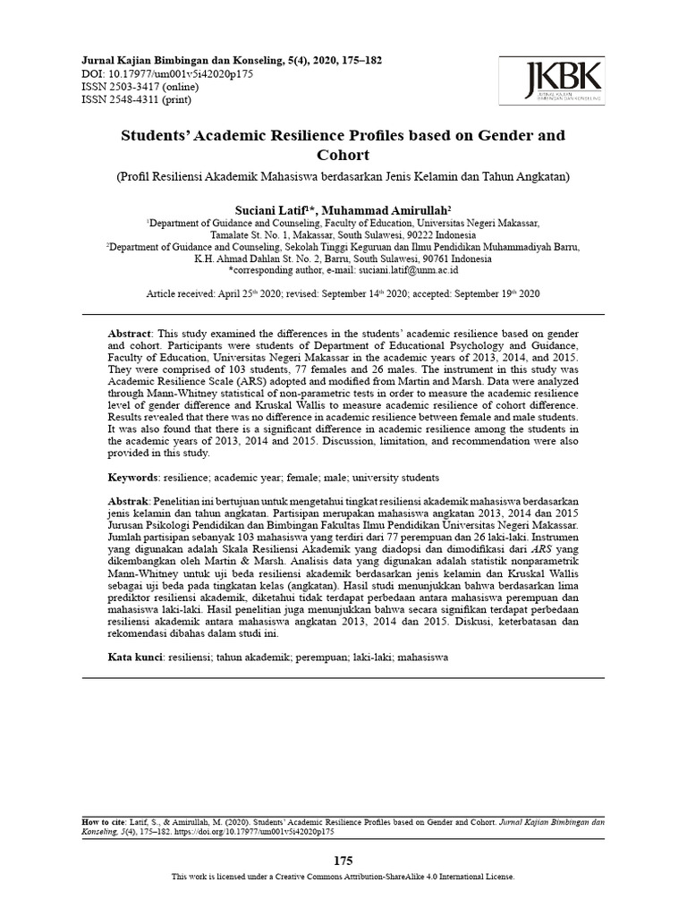 Students Academic Resilience Profiles Based On Ge | PDF | Psychological ...