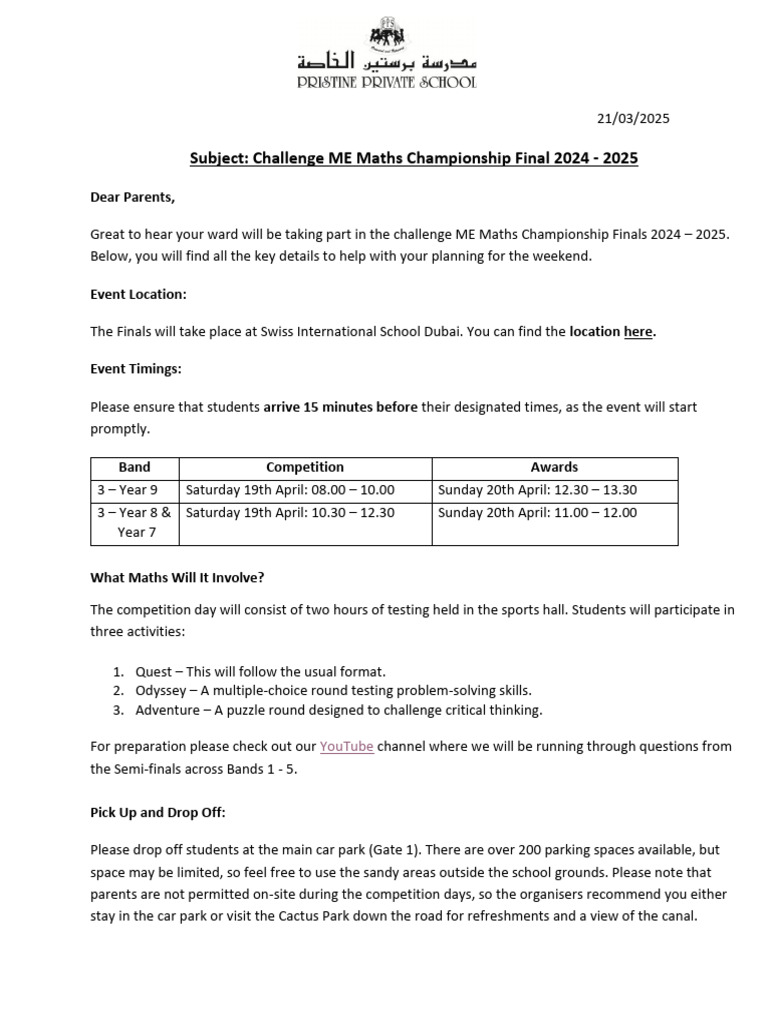 Challenge ME Maths Finals 2024-2025 Details | PDF