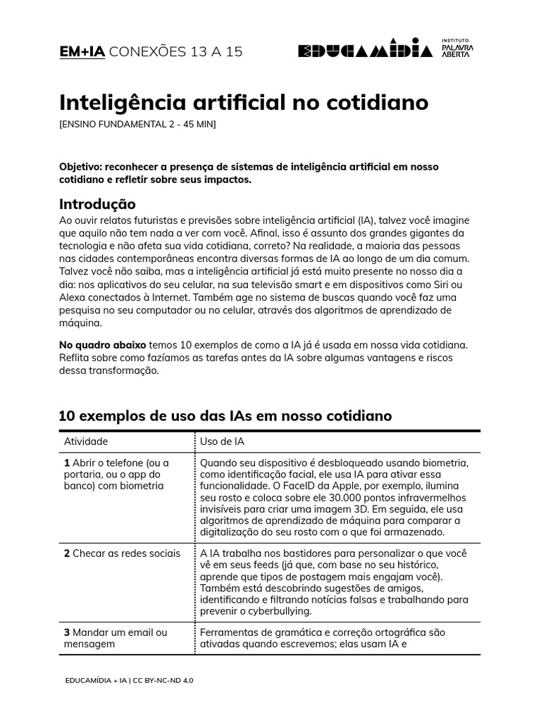 Exemplos de IA no Cotidiano Escolar | PDF | Inteligência artificial ...