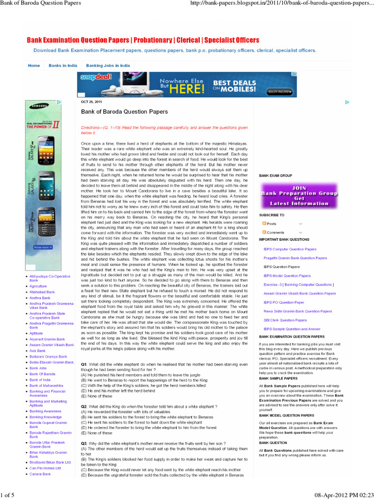 Bank of Baroda Question Papers | PDF