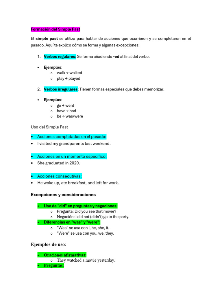 Guía Completa del Pasado en Inglés | PDF | Verbo | Tipología Lingüística
