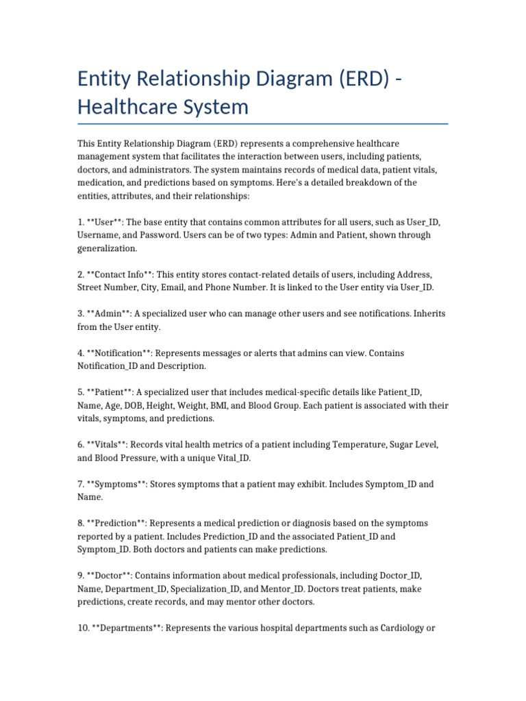ERD for Healthcare Management System | PDF | Physician | Patient