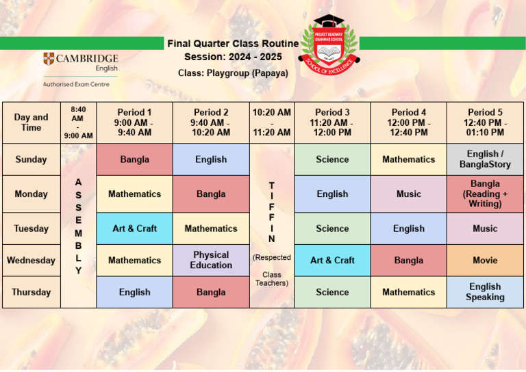 Playgroup Class Routine 2024-2025 | PDF