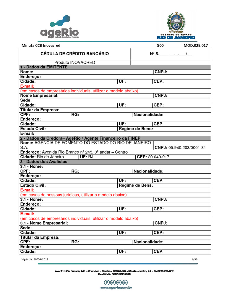 Minuta CCB Inovacred: Estrutura e Dados | PDF | Juros | Falência