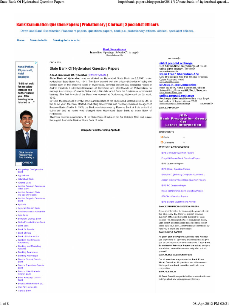 State Bank of Hyderabad Question Papers | PDF