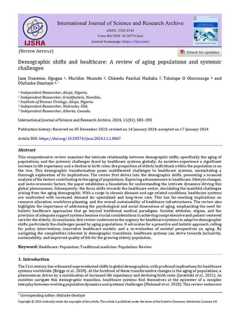 Demographic Shifts and Healthcare A Review of Aging Populations and ...