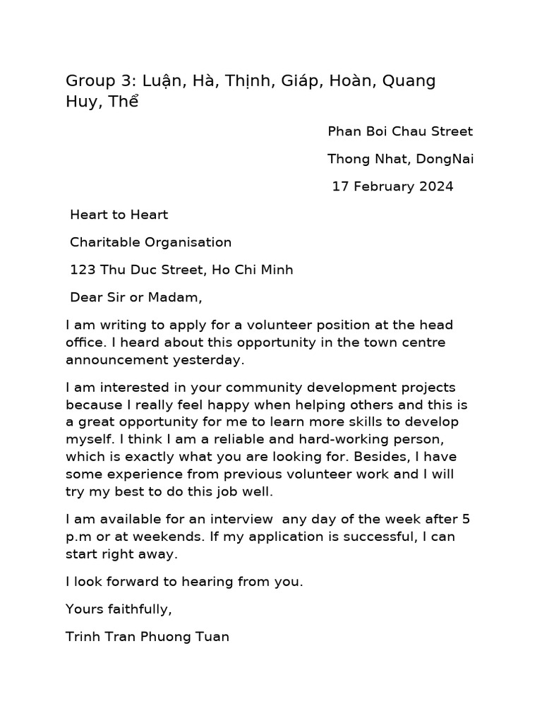 Volunteer Application to Heart to Heart | PDF
