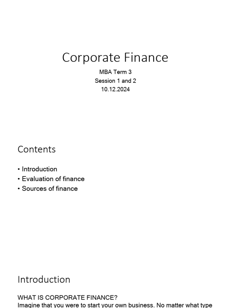 Corporate Finance Overview for MBA Students | PDF