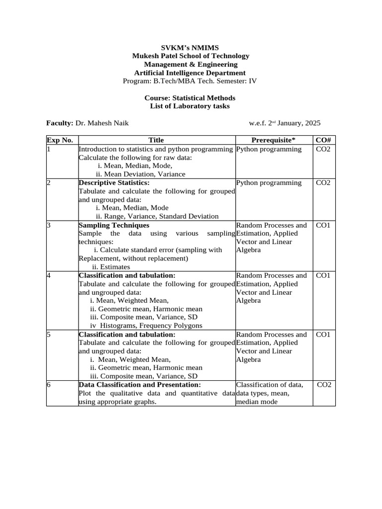 Statistical Methods Lab Tasks Overview | PDF | Standard Deviation ...