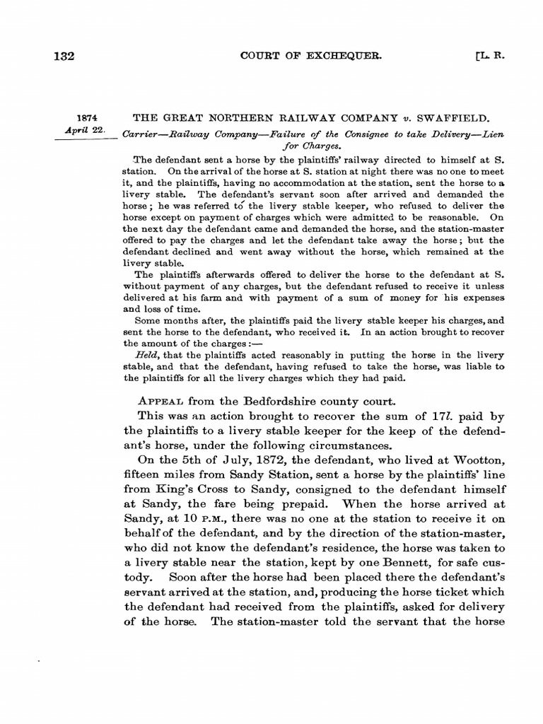 Great Northern Railway v. Swaffield Case | PDF | Probate | Judgment (Law)
