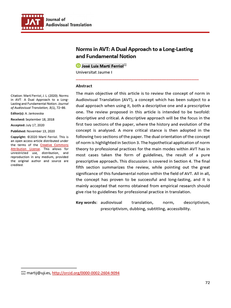 Ferriol - Norms in AVT | PDF | Translations | Human Communication
