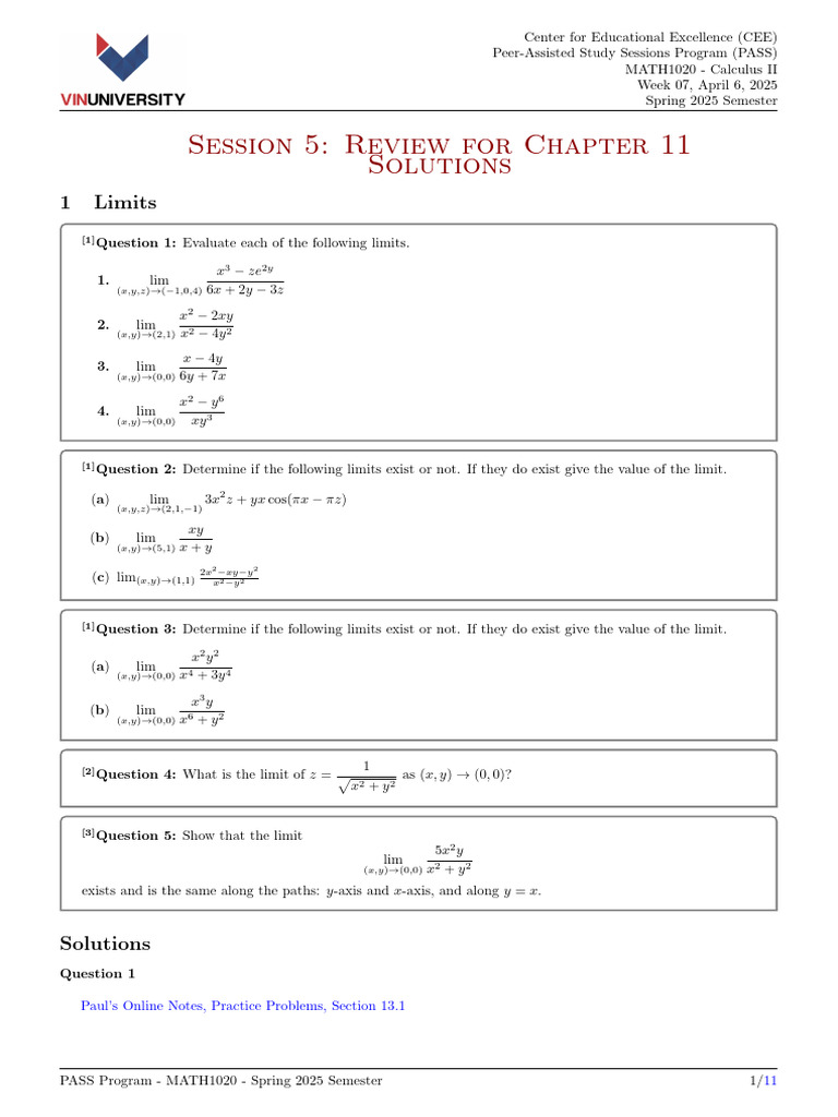 Calculus II Week 07 Limits & Continuity | PDF | Functions And Mappings ...