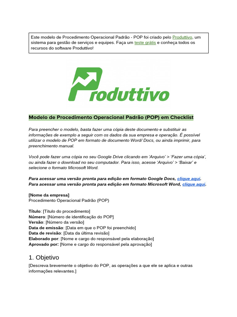 Modelo de POP - Checklist | PDF | Microsoft | Tecnologia da Informação