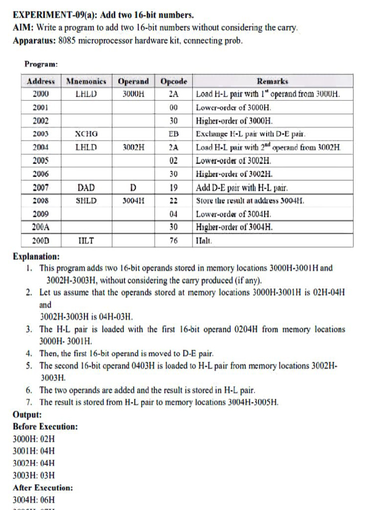 16-Bit Number Addition Program Guide | PDF