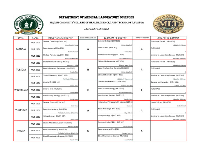 DMLS Time Table First Semester 2024 - 120843 | PDF | Science | Health Care