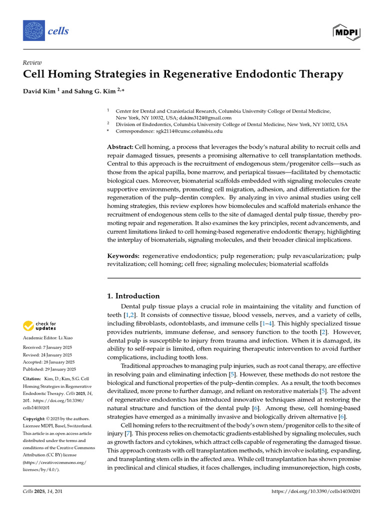 Cell Homing in Regenerative Endodontics | PDF | Mesenchymal Stem Cell ...