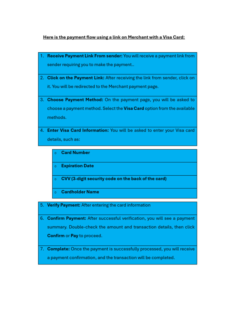 Payment Flow With Visa Card | PDF | Wire Transfer | Visa Inc.