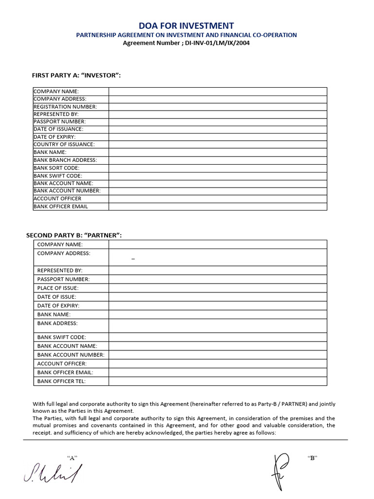 DOA Investment Partnership Agreement | PDF | Arbitration | Money