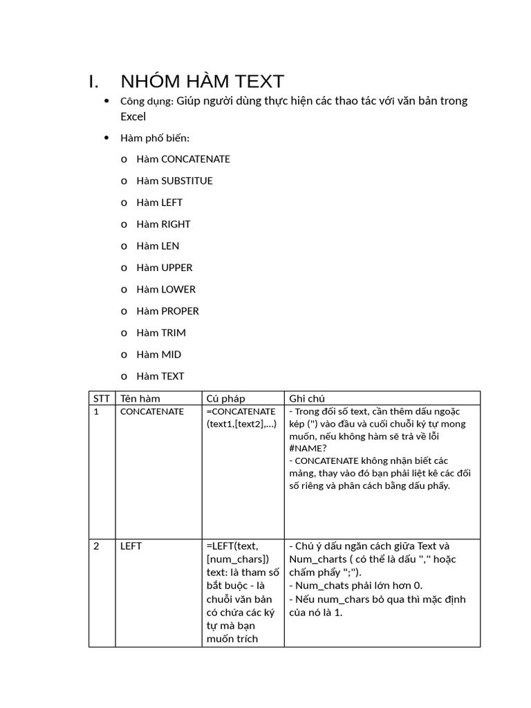Nhóm Hàm Text Và Hàm Logic | PDF