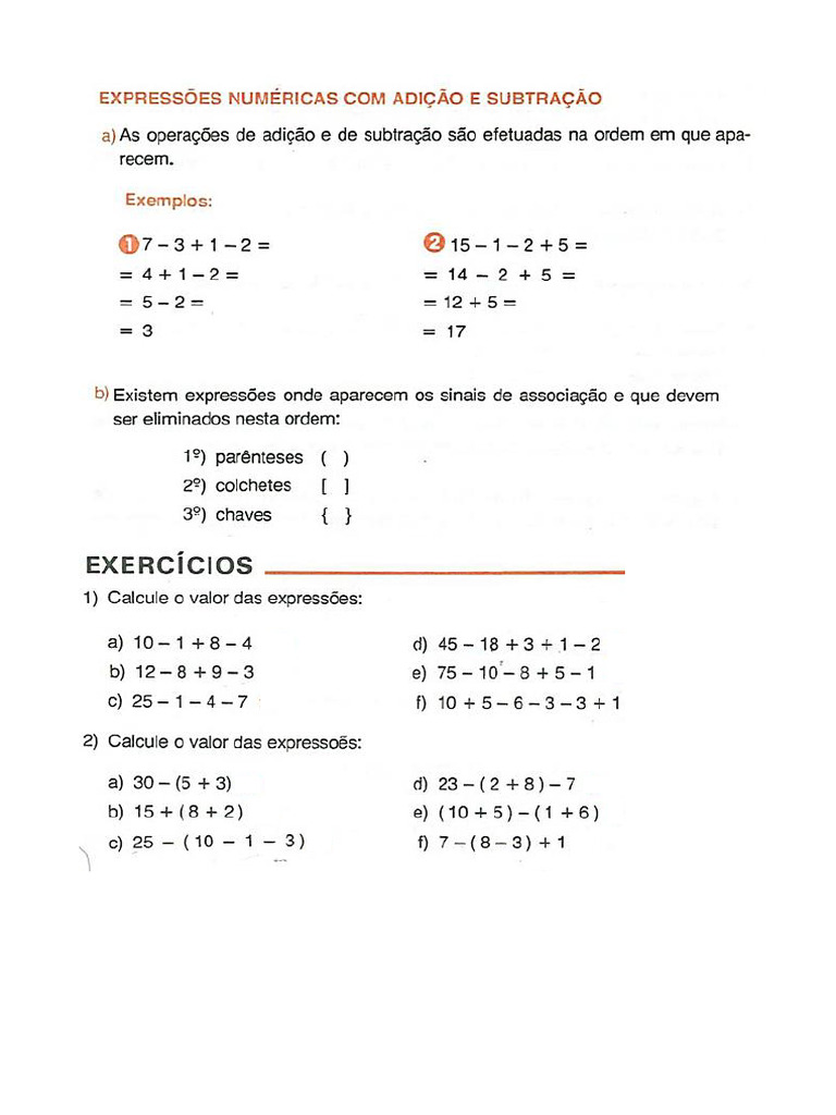 Expressões Numéricas Com As 4 Operações | PDF