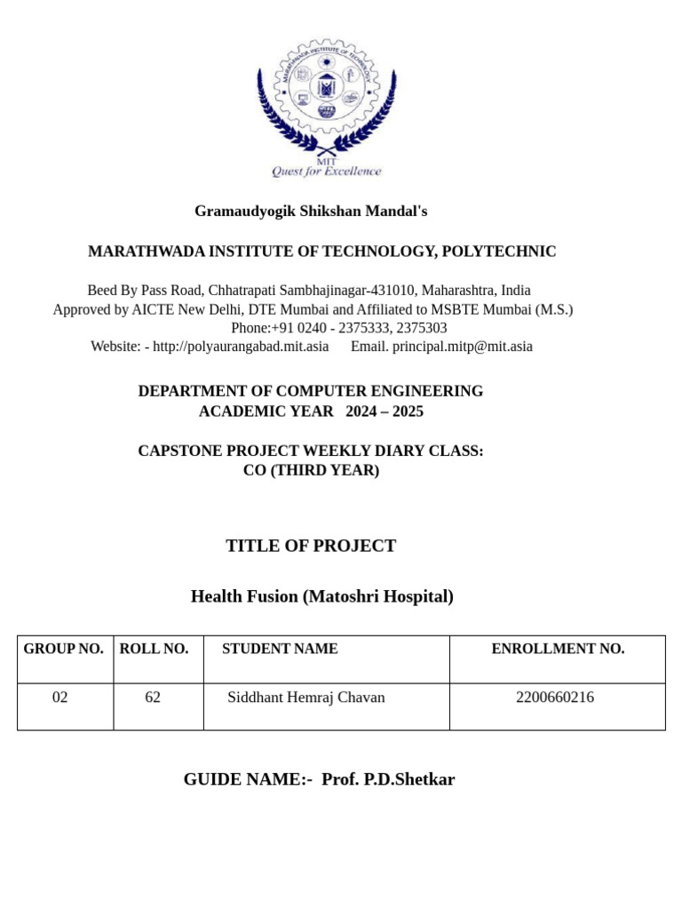 Health Fusion Capstone Project Diary | PDF